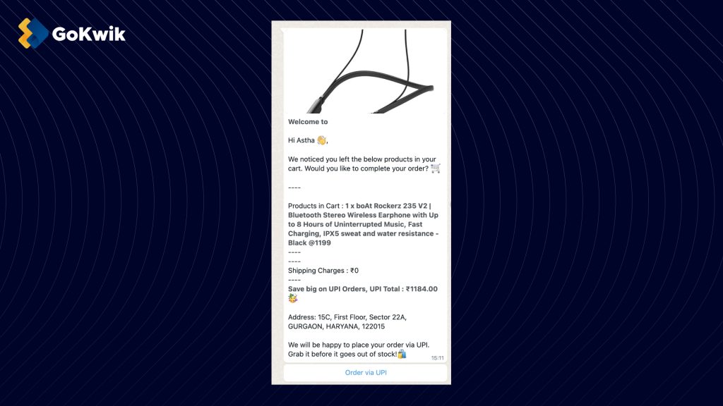 Sample message offering a discount to abandoned carts